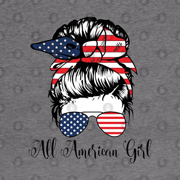 All American Girl 4th Of July Women Messy Bun USA Flag by sayed20